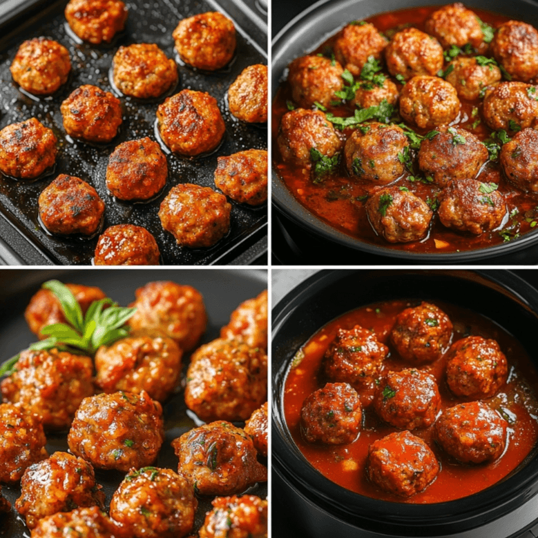 Four ways to cook chicken meatballs: baking, pan-frying, air-frying, and slow cooking