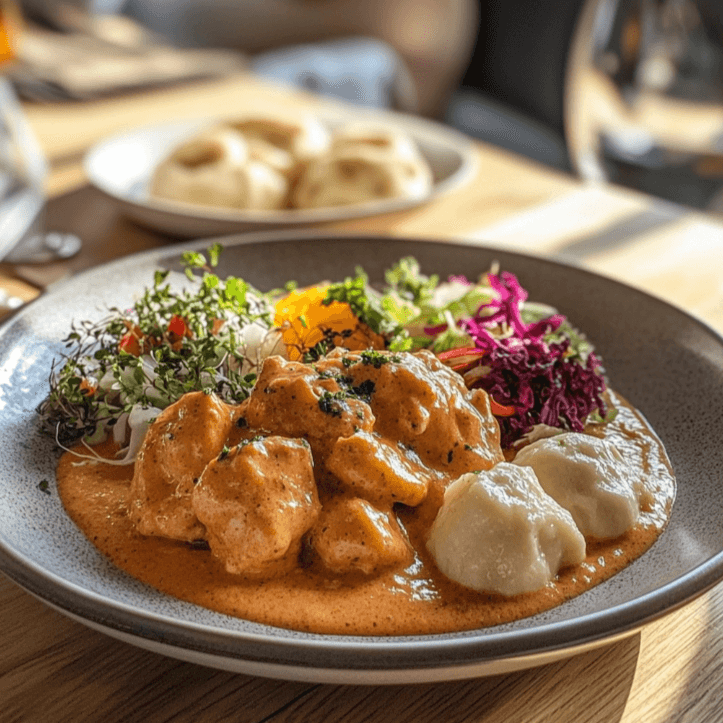 Hungarian Chicken Paprikash plating