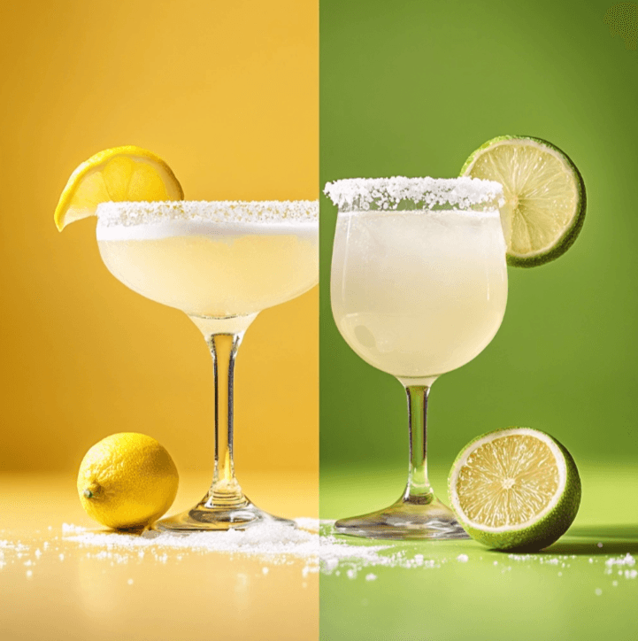 Virgin Margaritas Healthier  : A split image showing two margaritas (virgin vs non virgin)