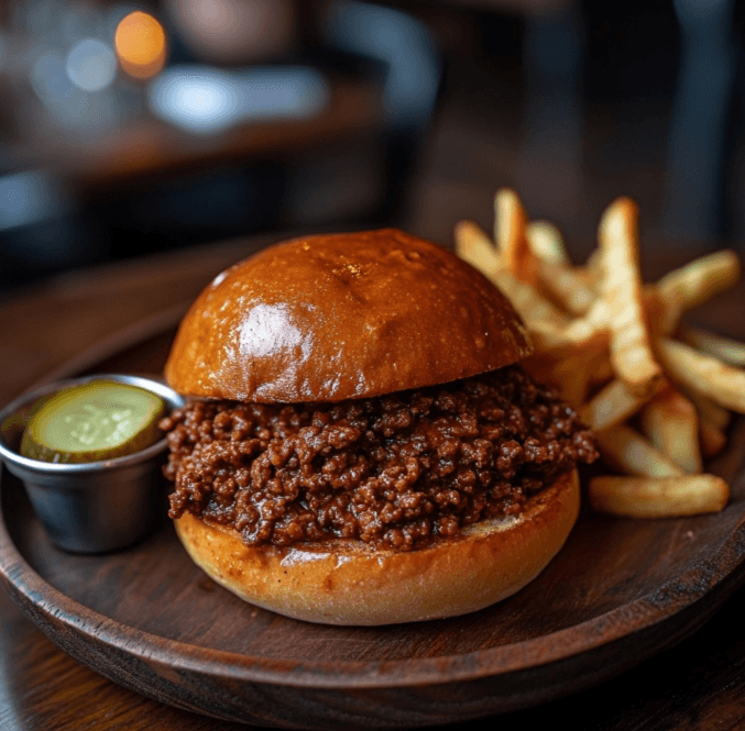 A traditional Sloppy Joe sandwich with a rich, saucy beef filling on a soft bun.