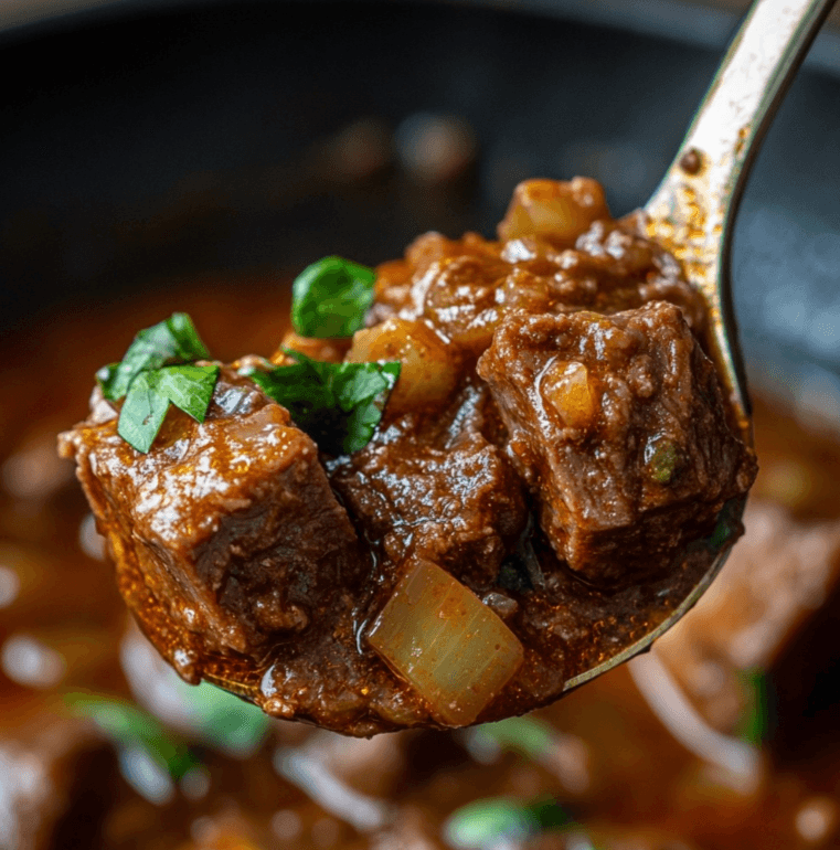 Moroccan Lamb Stew spoon presentation