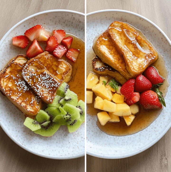 A side-by-side comparison of regular French toast and Hawaiian Roll French Toast