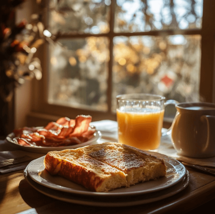 A variety of toppings for Hawaiian Roll French Toast, including fresh fruits, syrup, and coconut flakes