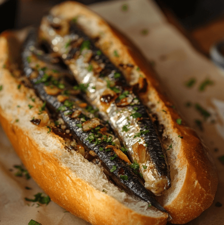 sardine dans un sandwich baguette