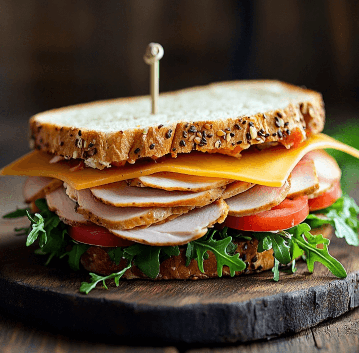 turkey and cheese sandwich: plating in restaurant