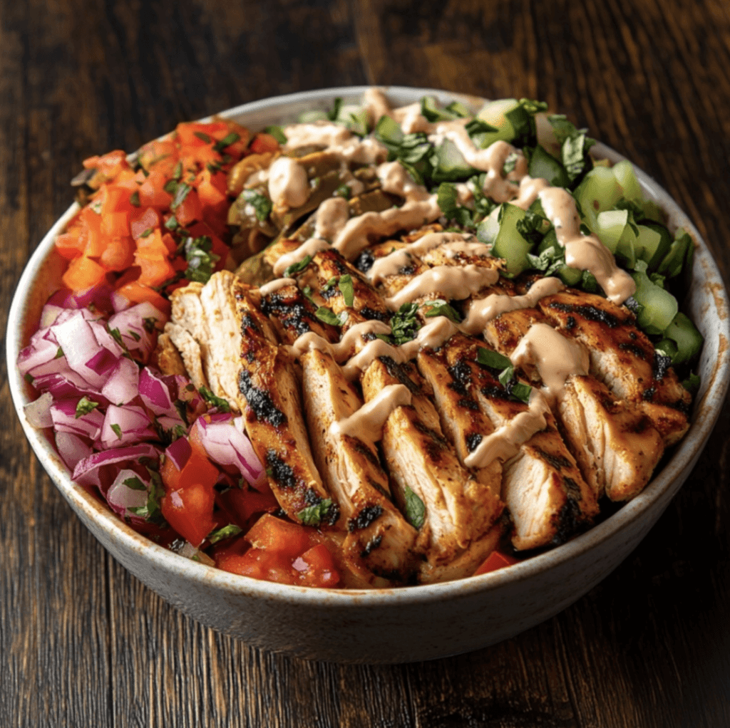 chicken shawarma bowl​ presentation