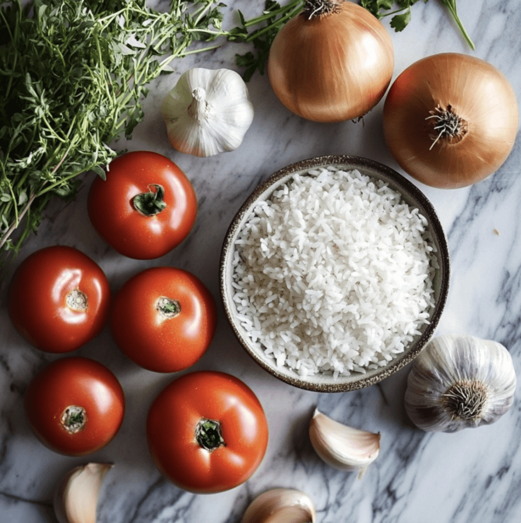 tomato rice soup : main ingredients