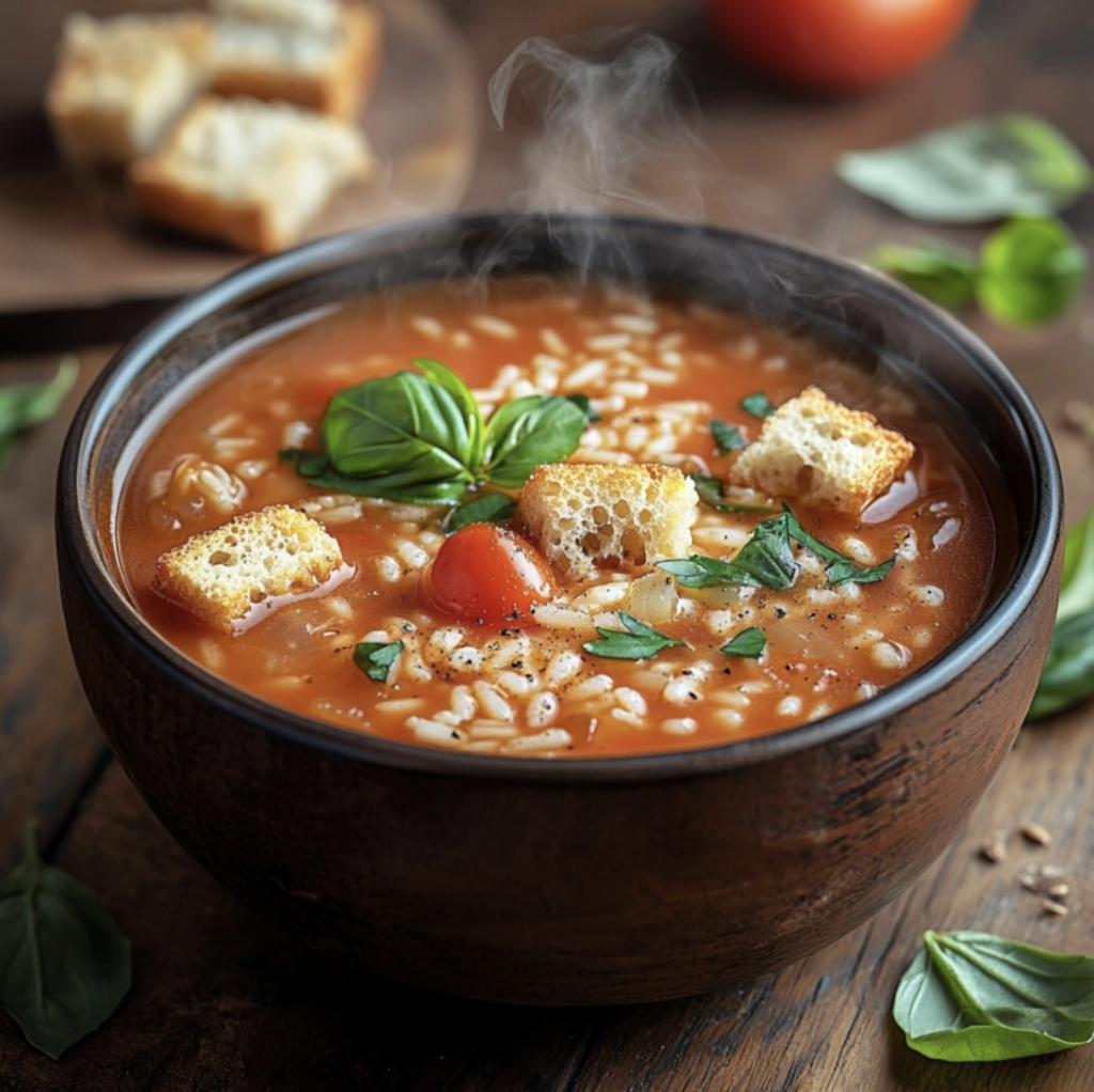 tomato rice soup : plating