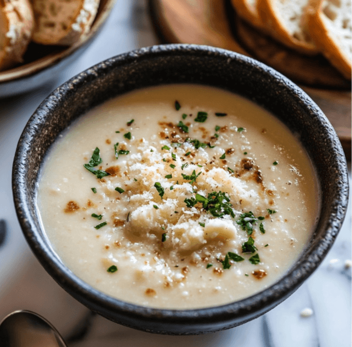 creamy cauliflower soup with white cheddar